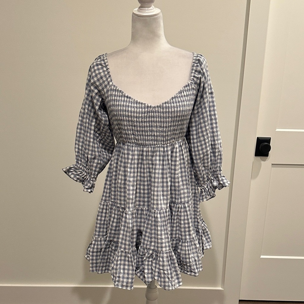 Mable blue and white gingham swing mini dress Sz M